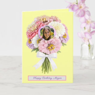 Tarjeta Ramo Floral de Pastel Zinnia Foto Personalizada Cu