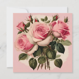 Tarjeta Ramo floral de rosas rosadas vintage