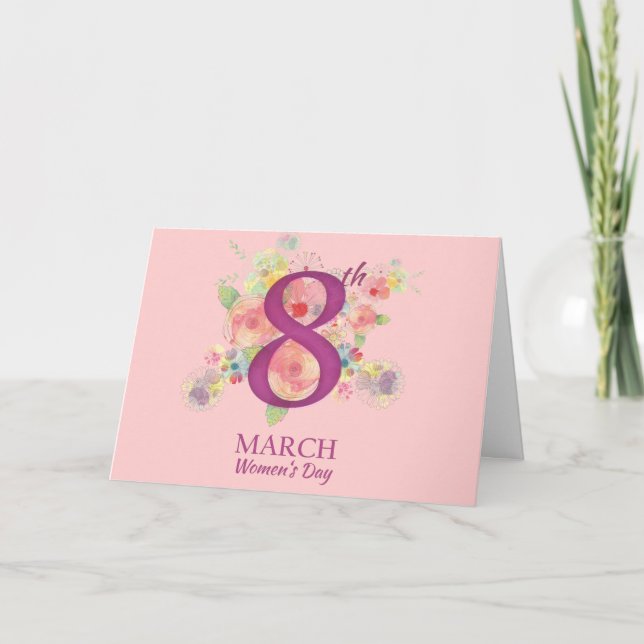 Tarjeta Ramo floral el día de la mujer internacional del 8 (Anverso)