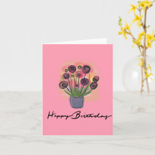 Tarjeta Ramo Floral Feliz Cumpleaños Rosa En Blanco Por De