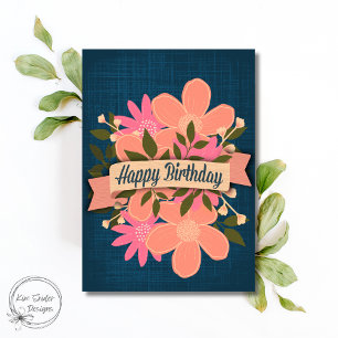 Tarjeta Ramo Floral Moderno con Banner de Cumpleaños