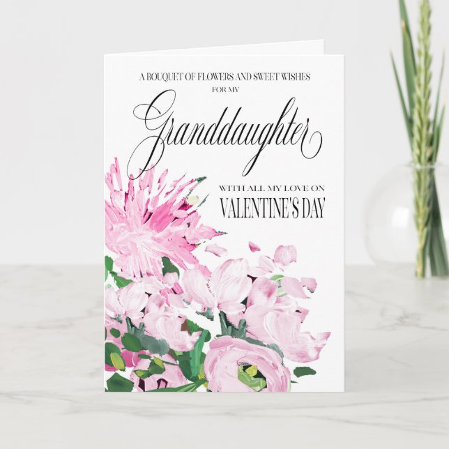 Tarjeta Ramo Floral Rosa Tonos San Valentín Nieta (Anverso)