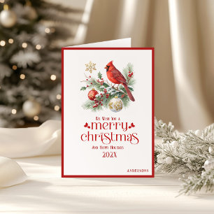 Tarjeta Ramo Navideño Festivo Cardenales Rojos 