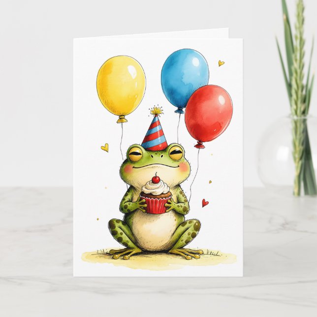 Tarjeta Rana Adorable con Cumpleaños Feliz Infantil (Anverso)