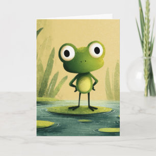 Tarjeta Rana Adorable en Hoja de Nenúfar – Arte de Dibujos