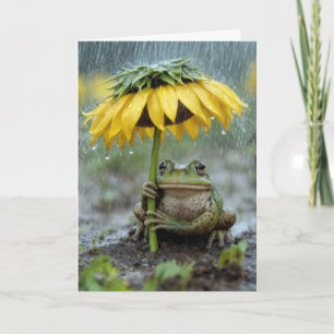Tarjeta Rana bajo un girasol pensando en ti