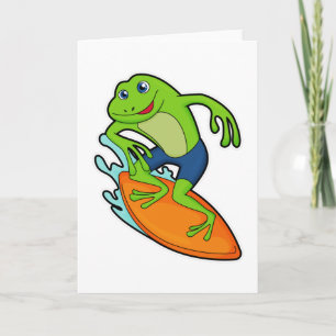 Tarjeta Rana como surfista con tabla de surf