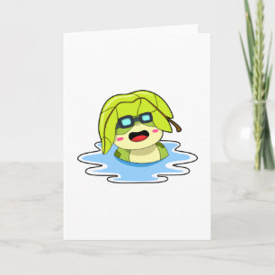 Tarjeta Rana con hoja en el agua