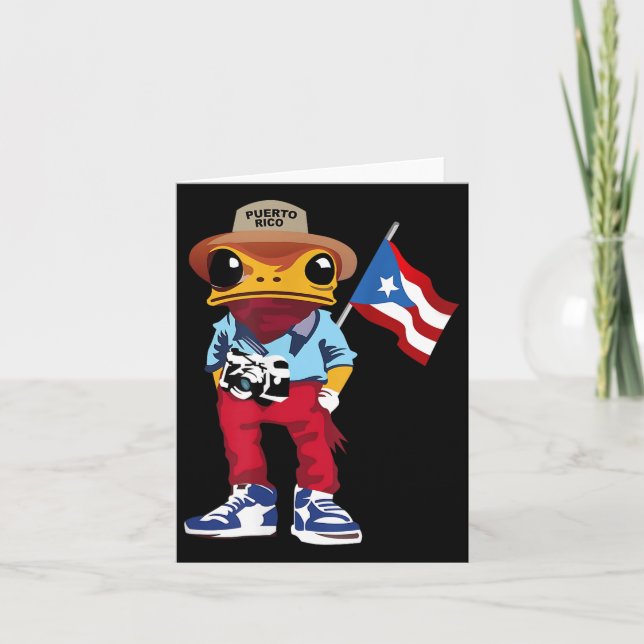 Tarjeta Rana Coqui Bandera de Puerto Rico Taino Boricua Hi (Anverso)