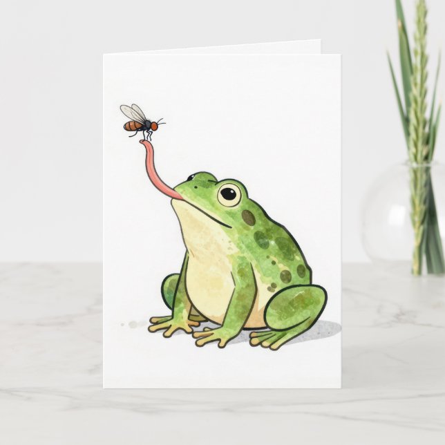 Tarjeta Rana de cumpleaños atrapando una mosca (Anverso)