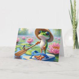 Tarjeta Rana de cumpleaños flotando en una voltereta