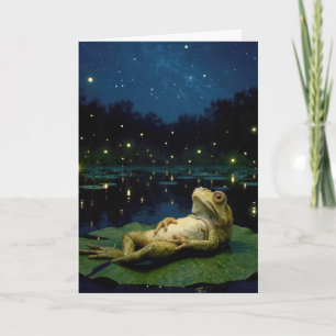 Tarjeta Rana de cumpleaños mirando estrellas y luciérnagas