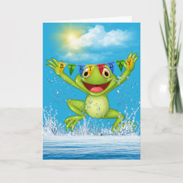 Tarjeta Rana de cumpleaños saltando en el agua