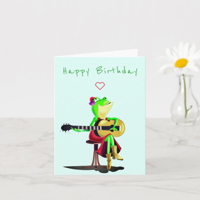 Tarjeta Rana de la carta de cumpleaños tocando guitarra di (Planta pequeña)