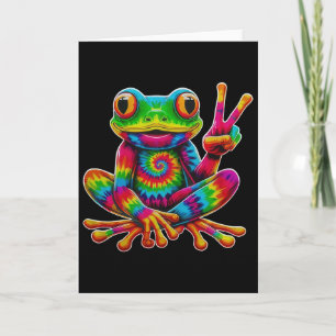 Tarjeta Rana de signo de paz con teñido hippie de Navidad 