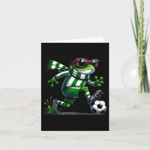 Tarjeta Rana divertida fútbol gráfico animal Rana jugando 