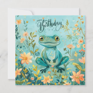 Tarjeta Rana dulce de cumpleaños con flores
