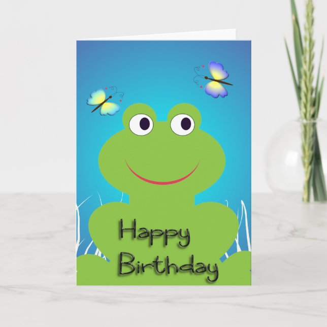 Tarjeta Rana dulce y mariposa. Feliz cumpleaños (Anverso)