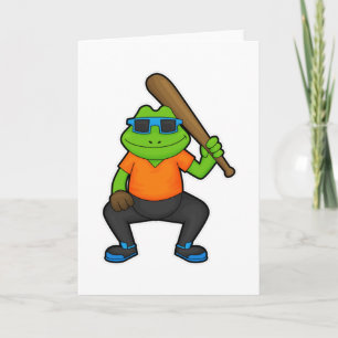 Tarjeta Rana en béisbol con bate de béisbol y gafas de sol