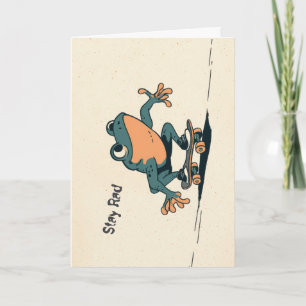 Tarjeta Rana en monopatín – Arte de animal de dibujos anim