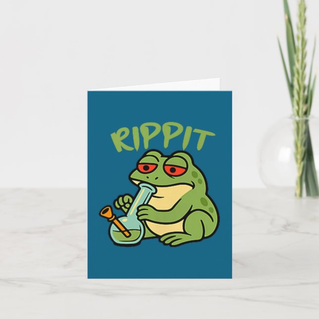 Tarjeta Rana fumadora de marihuana divertida Rippit (Anverso)