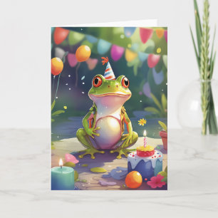 Tarjeta Rana Sonriente Al Aire Libre Con Pastel