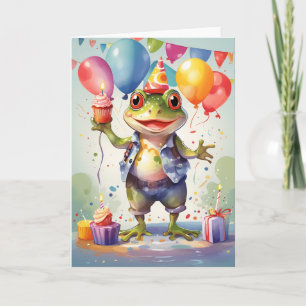 Tarjeta Rana sonriente con pasteles