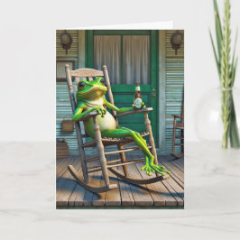 Tarjeta Rana verde con cerveza de cumpleaños