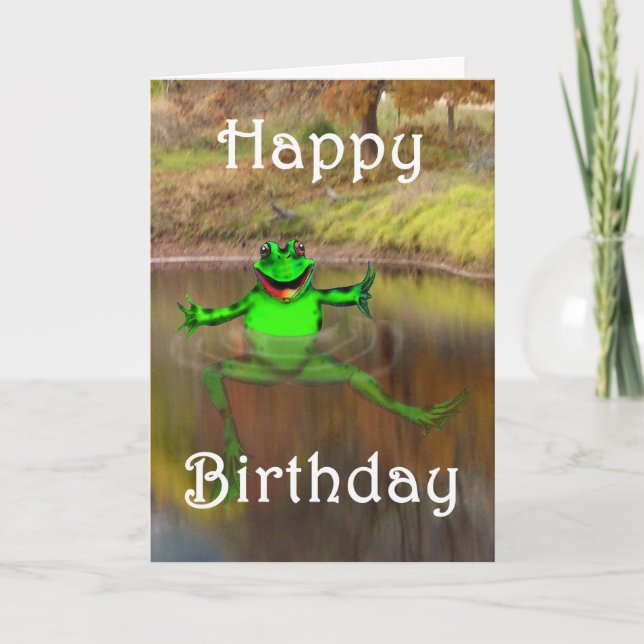 Tarjeta Rana verde que agita y que nada, feliz cumpleaños (Anverso)