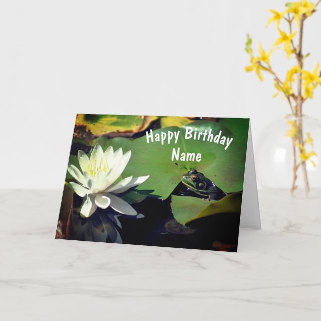 Tarjeta Rana Y Flor De Lirio De Agua Personalizada Cumplea (flor amarilla)