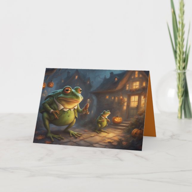 Tarjeta Ranas caprichosas truco o trato saludo de Hallowee (Anverso)