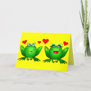 Tarjeta Ranas de dibujos animados lindas Corazones Brillan