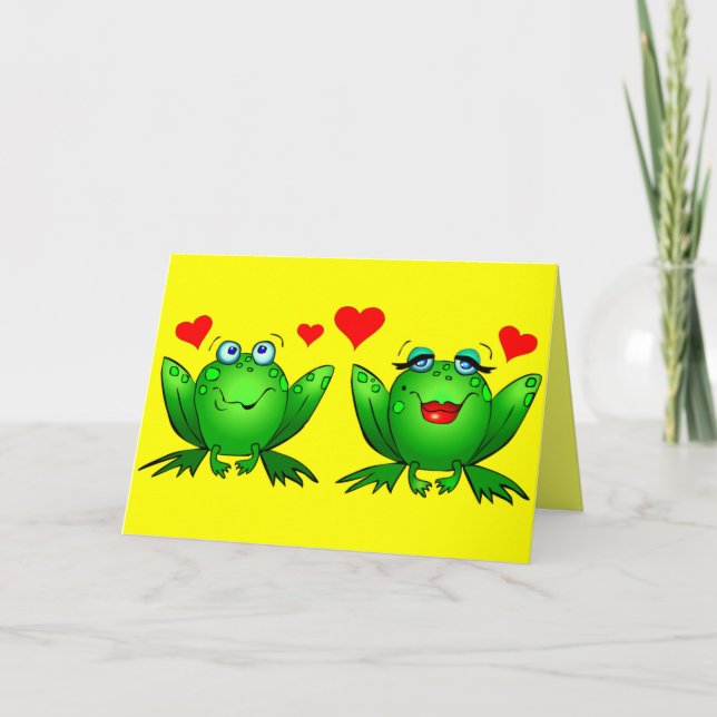 Tarjeta Ranas de dibujos animados lindas Corazones Brillan (Anverso)
