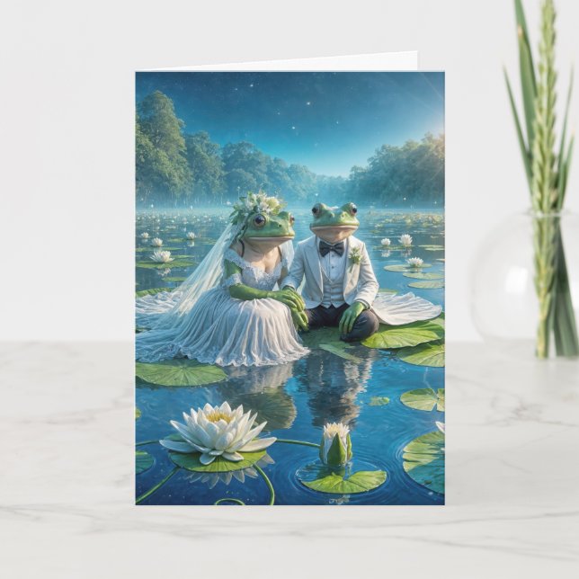 Tarjeta Ranas de novias y novias en Lily Pad (Anverso)