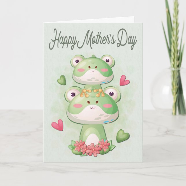 Tarjeta Ranas madre e hijo para el Día de la Madre (Anverso)