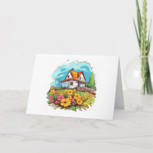 Tarjeta Ranch House con Summer Flowers Blank Note