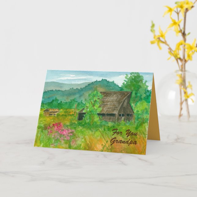 Tarjeta Rancho de Campos de Granja del Abuelo de Cumpleaño (flor amarilla)