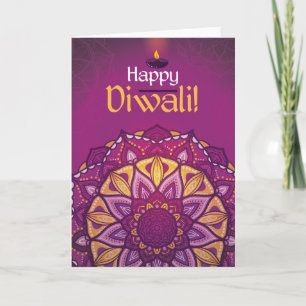 Tarjeta Rangoli ornamental púrpura del diwali feliz