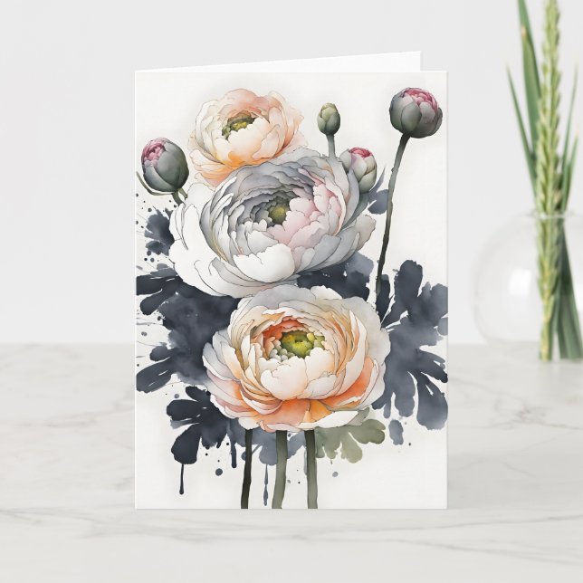 Tarjeta Ranunculus - Flores de acuarela (Anverso)