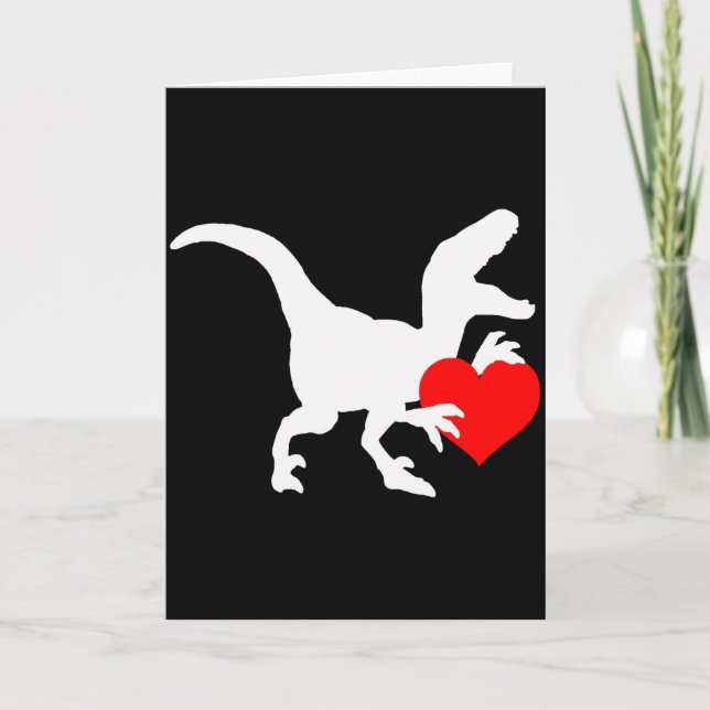Tarjeta Raptor Love Valentines Day Gift Dino Raptor Heart  (Anverso)