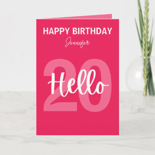 Tarjeta Raspberry Pink Hello 20 Cumpleaños Personalizado