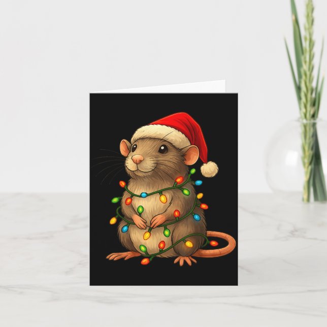 Tarjeta Rat Christmas Pajama Funny Xmas Lights Animals Lov (Anverso)