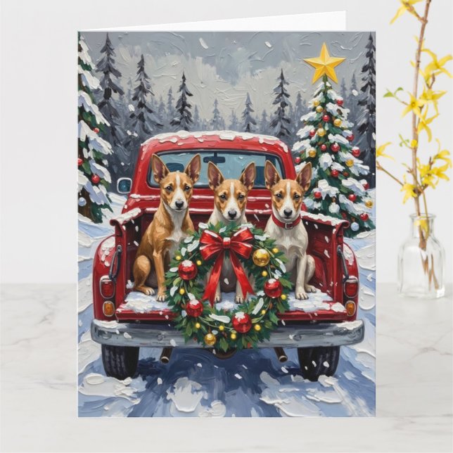 Tarjeta Rat Terrier Christmas Red Truck Holiday (flor amarilla)