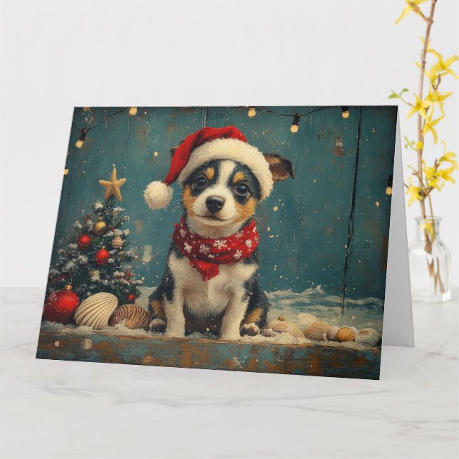 Tarjeta Rat Terrier Dog Navidades Vintage Beach (flor amarilla)