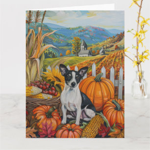 Tarjeta Rat Terrier Dog Otumn Harvest Acción de Gracias