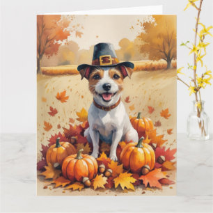 Tarjeta Rat Terrier en Hojas de Otoño Arte de Acción de Gr