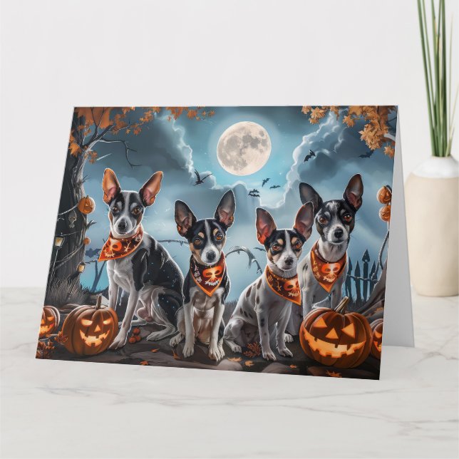 Tarjeta Rat Terrier Halloween Espeluznante  (Anverso)