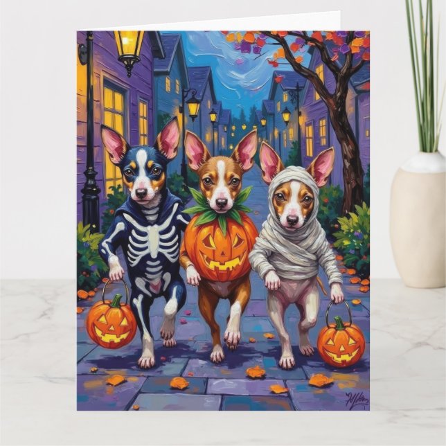 Tarjeta Rat Terrier Trick-or-Treating Halloween Costumes (Anverso)