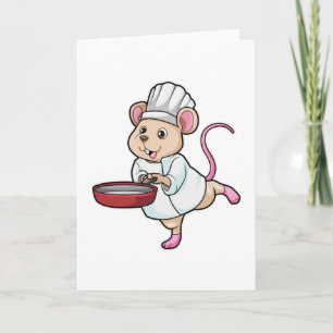 Tarjeta Rata como cocinero con sartén y gorro de cocina