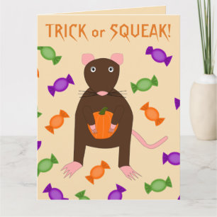Tarjeta Rata y calabaza personalizadas de Halloween lindas